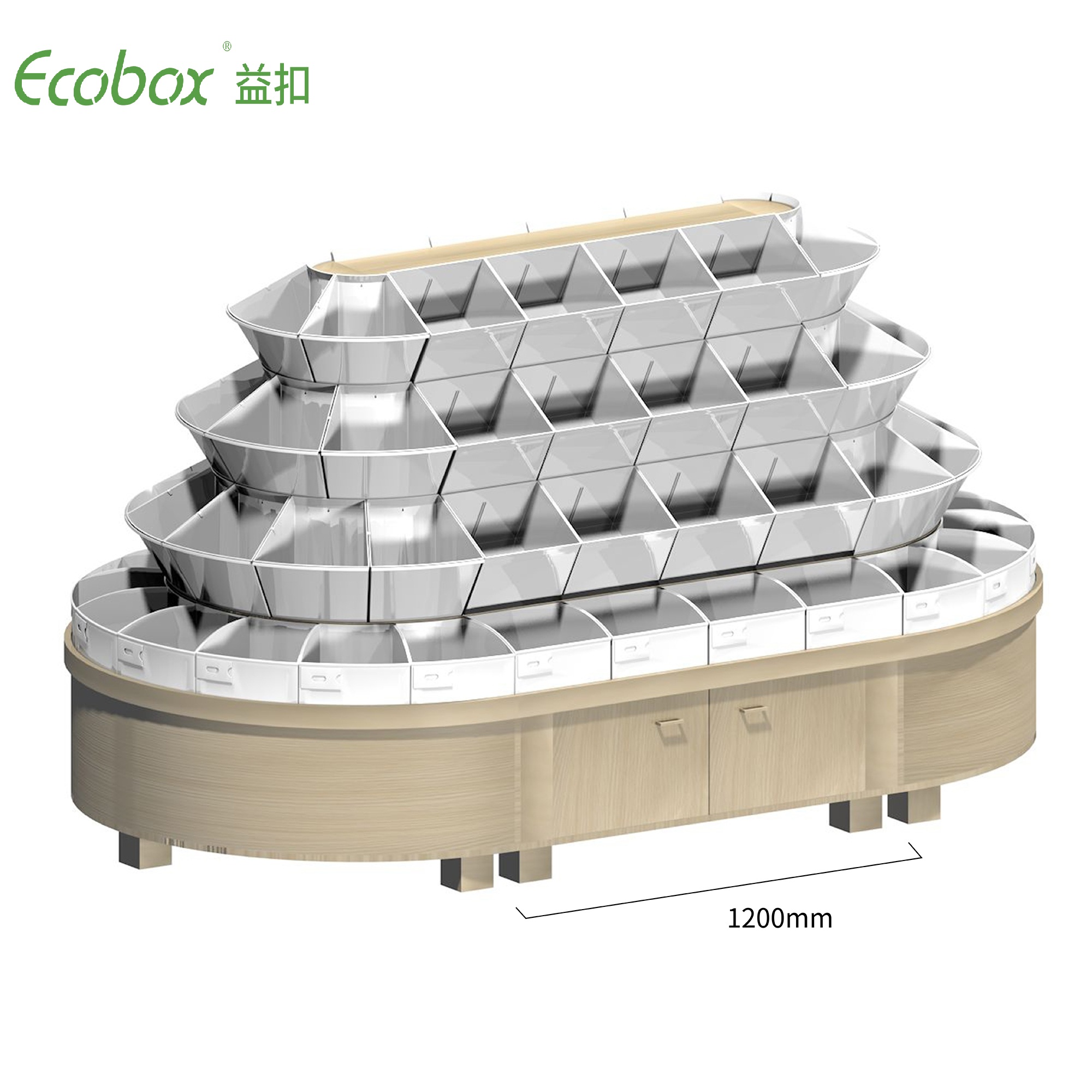 Étagère ronde de la série Ecobox G002 avec présentoirs d'aliments en vrac de supermarché pour bacs en vrac Ecobox