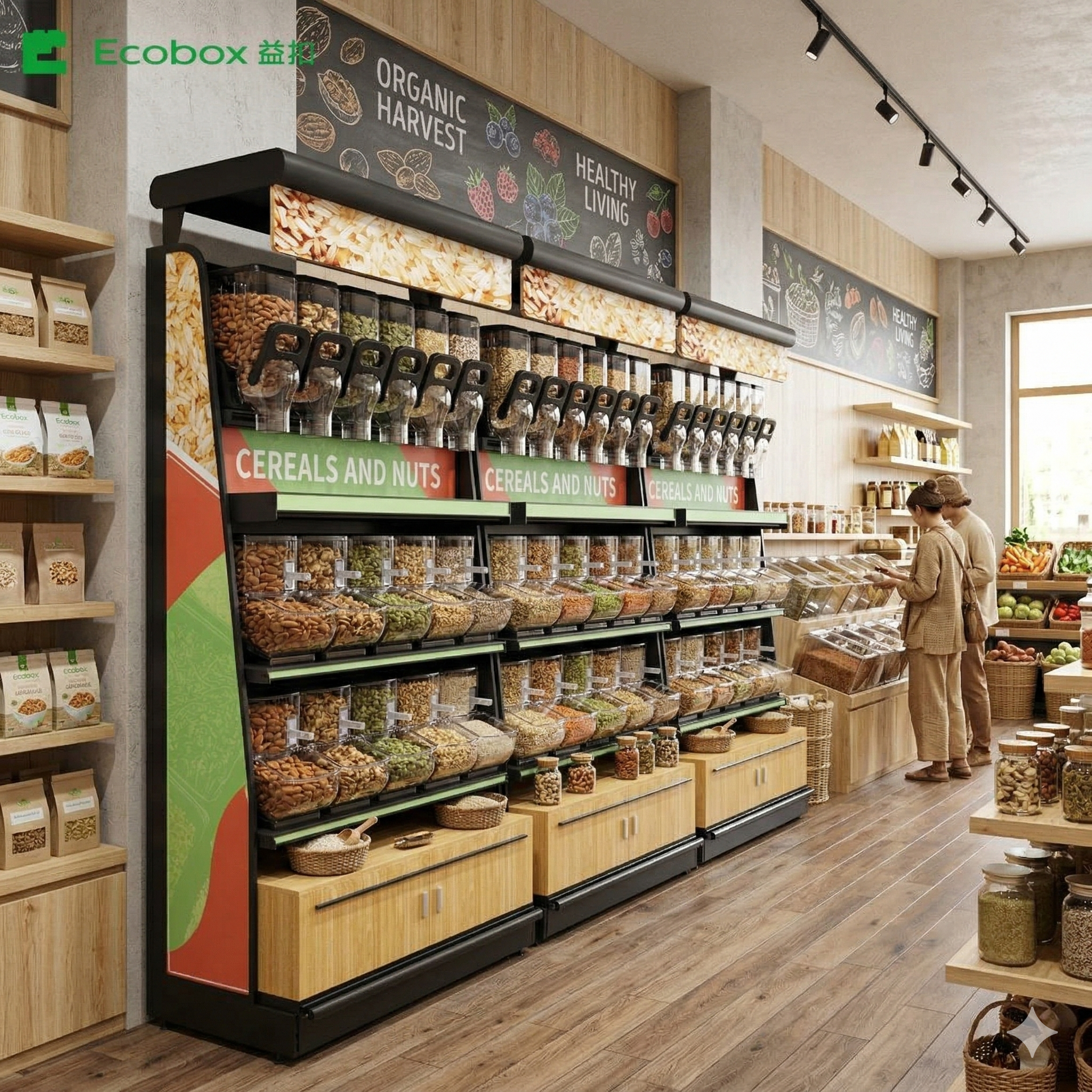 Support de marchandisage vertical intégré pour aliments secs en vrac : créez un aménagement de vente au détail en vrac soigné et de qualité supérieure